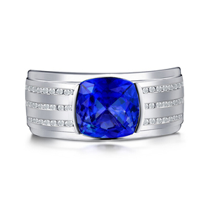 Anello Classico da Uomo in <span class=keywords><strong>Oro</strong></span> 18K con Gemma Naturale di Tanzanite Blu, Gioielleria Fine all'Ingrosso - Product Image 2