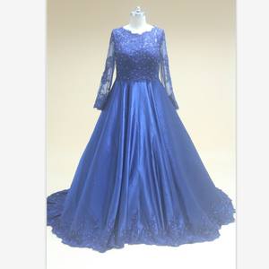 رقبة عالية أكمام طويلة كحلي مقاس كبير ثوب نسائي فاخر فستان حفلة موسيقية - Product Image 1