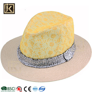 JAKIJAYI 2017 elegante barato al por mayor de tejido de papel de verano bordado decorar <span class=keywords><strong>sombrero</strong></span> panamá <span class=keywords><strong>ecuador</strong></span> - Product Image 3