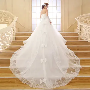 Vestidos de casamento femininos, vestidos de noiva com apliques de renda corte em linha a longo