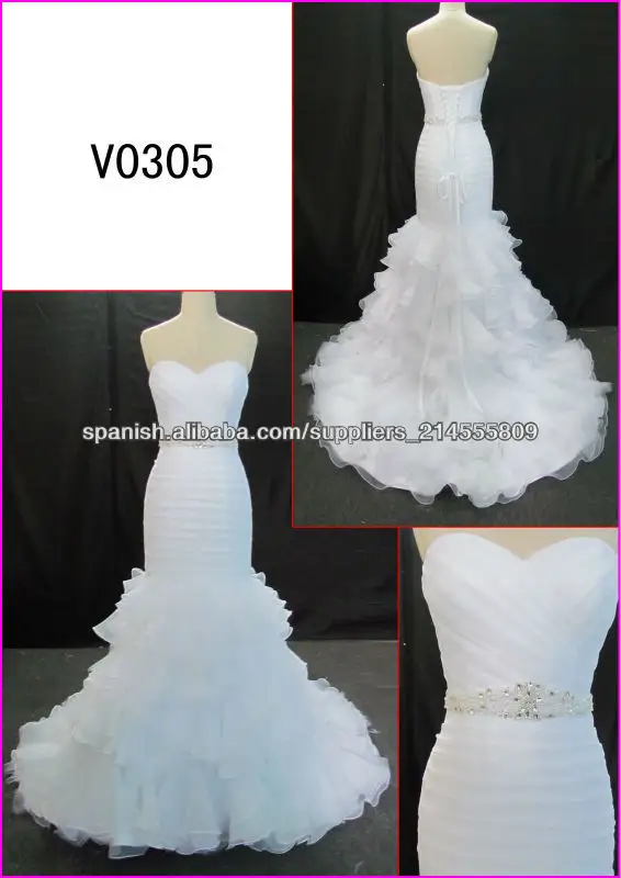 2014 muestra verdadera parte posterior del corsé guangzhou sexy organza vestidos de boda de la sirena / vestido de novia con reb