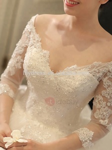 Abito <span class=keywords><strong>da</strong></span> <span class=keywords><strong>Sposa</strong></span> in Pizzo MM-0588 con Maniche a Tre Quarti, Stile Principessa, Prodotto a Suzhou, Cina - Product Image 4