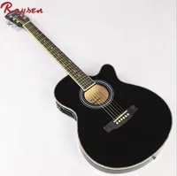 Raysen semi acoustic electric guitar Thin Line 6 String black wooden guitar support oem customized