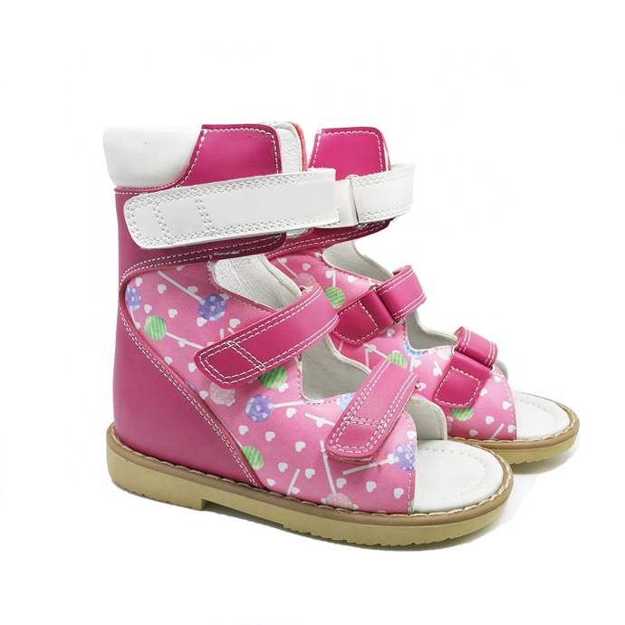 Оптовая продажа, босоножки на высоком каблуке для девочек из кожаных материалов для вечеринок, Детская медицинская ортопедическая обувь