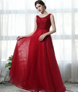 Vestido de fiesta Formal de encaje rojo <span class=keywords><strong>vino</strong></span>, con lentejuelas, largo, TB20 - Product Image 1