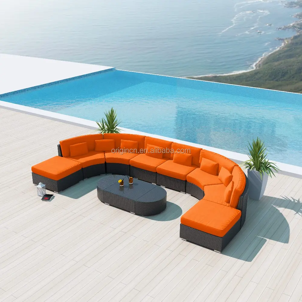 Sofa contemporain en dehors de sofas sectionnels de rotin de forme d'U de meubles grands pour la piscine extérieure