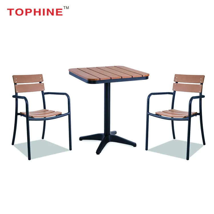 מסחרי חוזה TOPHINE ריהוט מודרני גן אלומיניום רגליים פלסטיק עץ חיצוני שולחן כיסאות