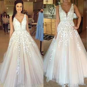 Brand Vestidos De Novia Wedding dress A Line Appliques V Neck Tulle Plus Size Beach Bridal Gowns Cheap Boho Wedding Dress