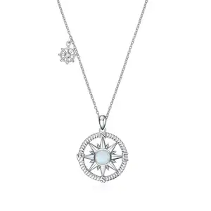 高品质925纯银魅力珠宝蛋白石指南针吊坠项链女性