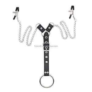 BEN FATTO Uomo Maschio Freddo Erotico Giocattolo Divertente Cintura In Pelle Nera Pinza Capezzolo Con O Ring Cock Ring - Product Image 1