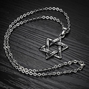 Marlary Gaya Gothic Punk Antik Perak <span class=keywords><strong>Tribal</strong></span> Kalung Baja Nirkarat David Bintang Liontin untuk Pria - Product Image 2