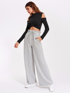 New Arrivals 2020 <strong>Women</strong> Casual High Waist Wide Leg French Terry Palazzo Sweat Pants - Product Image 2