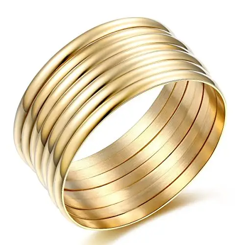 ATHENAA Jewelry High PolishのSet 7 Pieces Stacked 14 18k Gold Bangle BraceletsためWomen