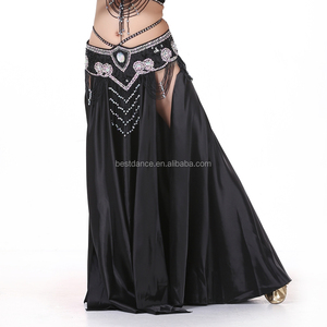<span class=keywords><strong>Jupe</strong></span> de danse du ventre scintillante en Satin pour femmes, vêtement Tribal, fente latérale - Product Image 1