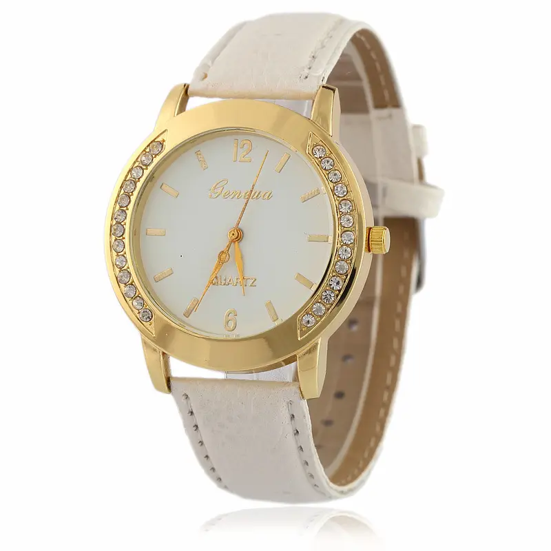 Promotional Women New GENEVA Watches Quality PU Leather Strap Quartz Watch