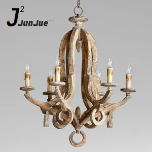 Lámpara de araña francesa de estilo europeo para decoración del hogar, candelabro Vintage de madera sólida, arte nórdico, lámpara colgante de vela blanca, iluminación