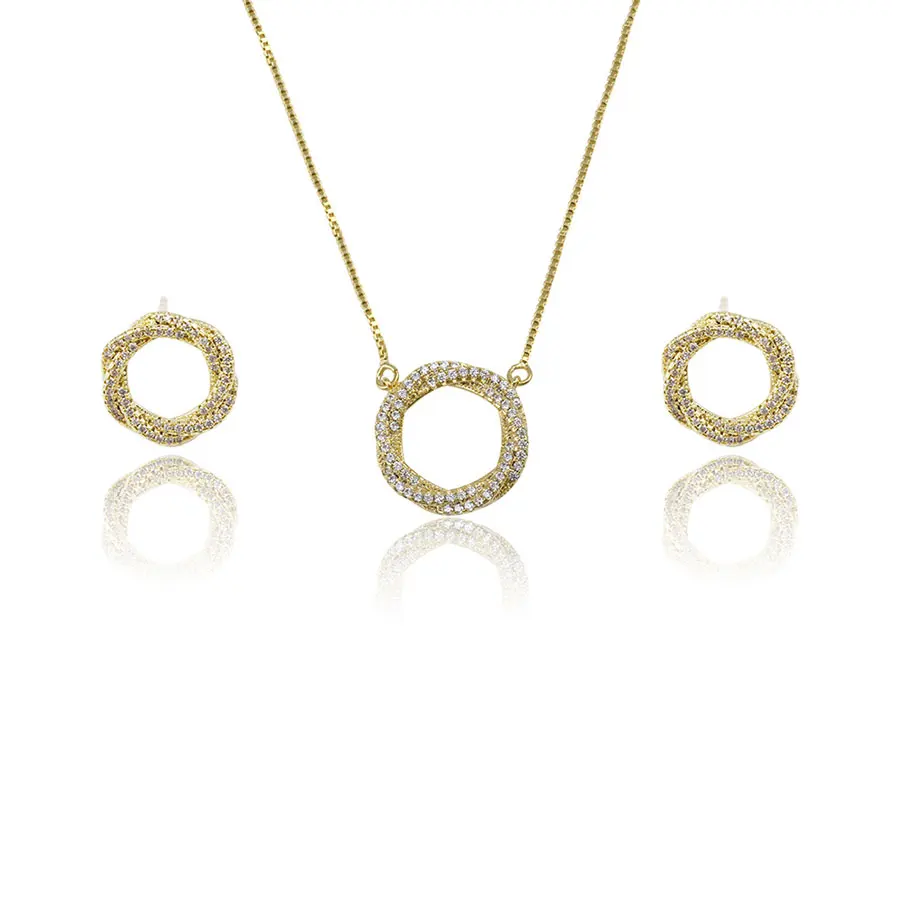 63840 xuping fashion round design charm zircon 14k gold color jewelry set