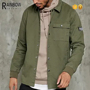 Latest Design Custom Mens Olive Green Canvas Jacket With Patches