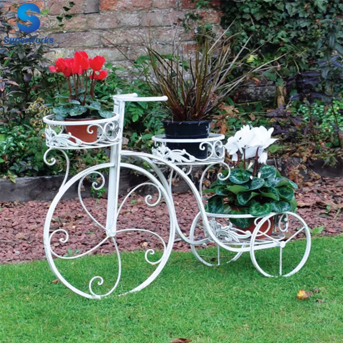 Meubles de jardin à 3 niveaux en fer forgé, jardinière décorative pour bicyclette