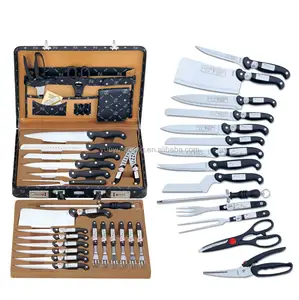 German 24pcs Stainless Steel Kitchen <strong>Knives</strong> <strong>Set</strong> with <strong>Cheese</strong> <strong>Knife</strong> in Leather Suitcase - Product Image 1