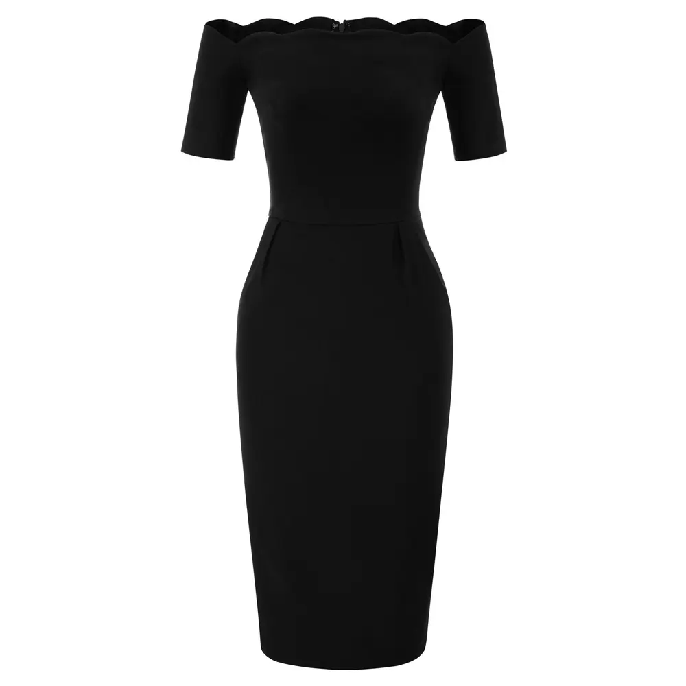 Robe Femme BP Off Shoulder High Stretchy Hips-Wrapped Pencil Bodycon Club Dress