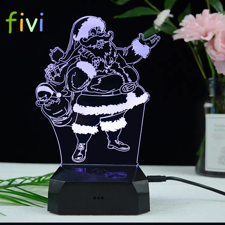 Glühende bunte Weihnachts mann 3D Acryl wiederauf ladbare LED Nachtlicht beleuchtet Kunststoff USB 3D Santa Claus LED Tisch lampe