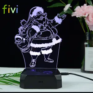 Gloeiende Kleurrijke Kerstman 3D Acryl Oplaadbare Led Nachtlampje Verlichte Plastic Usb 3D Kerstman Led Tafellamp