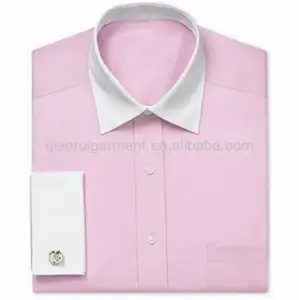 Camisa francesa para hombre, cuello blanco y puño, color rosa