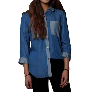 Benutzerdefinierte vollauszug neueste mode italienische damen shirt blau bluse mit kragen design