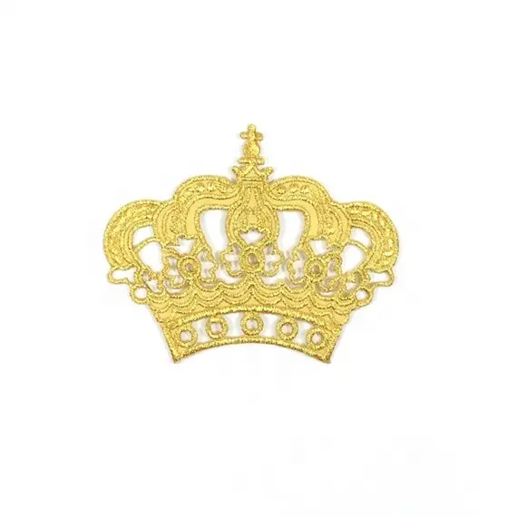 Commercio all'ingrosso di alta qualità grande Rockabilly corona di ferro sulle toppe corona d'oro ricamo Applique ferro patch personalizzato