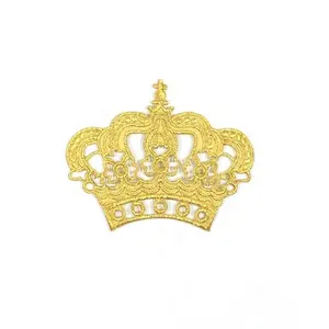 Wholesale high quality BIG Rockabilly Crown Iron on Patches GOLD Crown Embroidery Applique iron patch custom