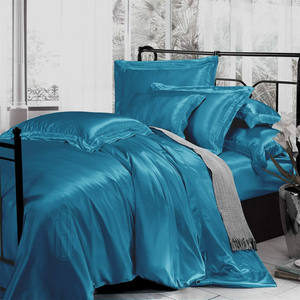 THXSILK 3 teilig Seide Bettwäsche 200 x 200 cm mit 2 Kissenbezüge 80 x 80 cm / 100% Maulbeerseide 19 Momme / Königsblau - Product Image 1