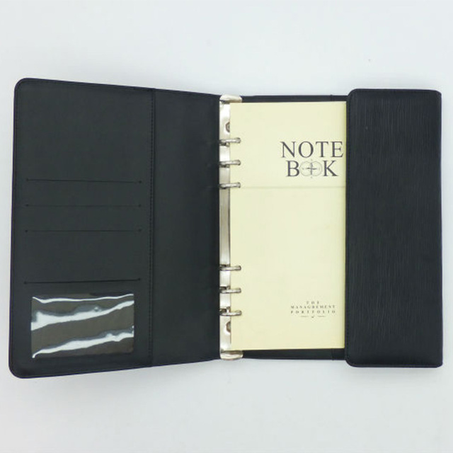 Black High Quality Handmade Trifold Leather Loose-leaf 6 Ring Binder A5 Notebook