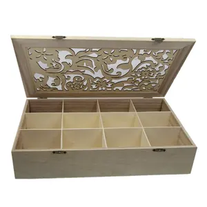 批发手工制作12格木质茶盒胸花雕刻木质咖啡袋盒
