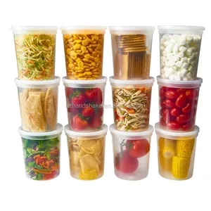 熟食食品储存容器，带盖32盎司，夸脱包装，24个微波塑料现代圆形柔性白色