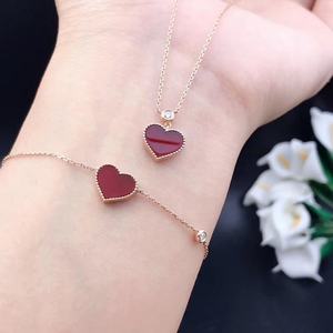18K <span class=keywords><strong>oro</strong></span> <span class=keywords><strong>de</strong></span> lujo diseño gran oferta ágata natural corazón rojo Shsape Collar para mujer - Product Image 2