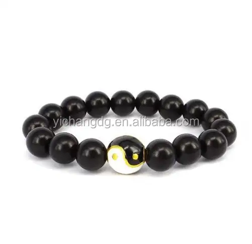 12 MM Feng Shui Boeddha Gebed Meditatie Mala Zwarte Houten Armband Tai Ji OM kraal