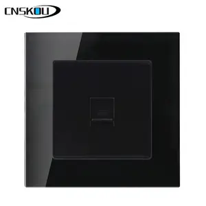 CNSKOU Luxe Ontwerp 86*86mm Zwart Glas Panel 110 V-250 V stopcontact Lan Socket