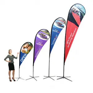 Custom Logo Design Polyester Fabric Outdoor Advertising Teardrop Feather Beach Wind Flags Banners