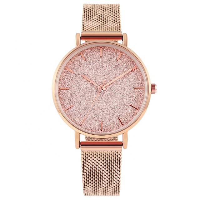 Fashion Rose Gold Women Watches With Logo Custom Female Shiny Starry Sky Dial Quartz Watch Manufacturer