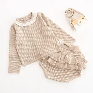 2019 winter long sleeve hand girls baby knit romper with ruffle design