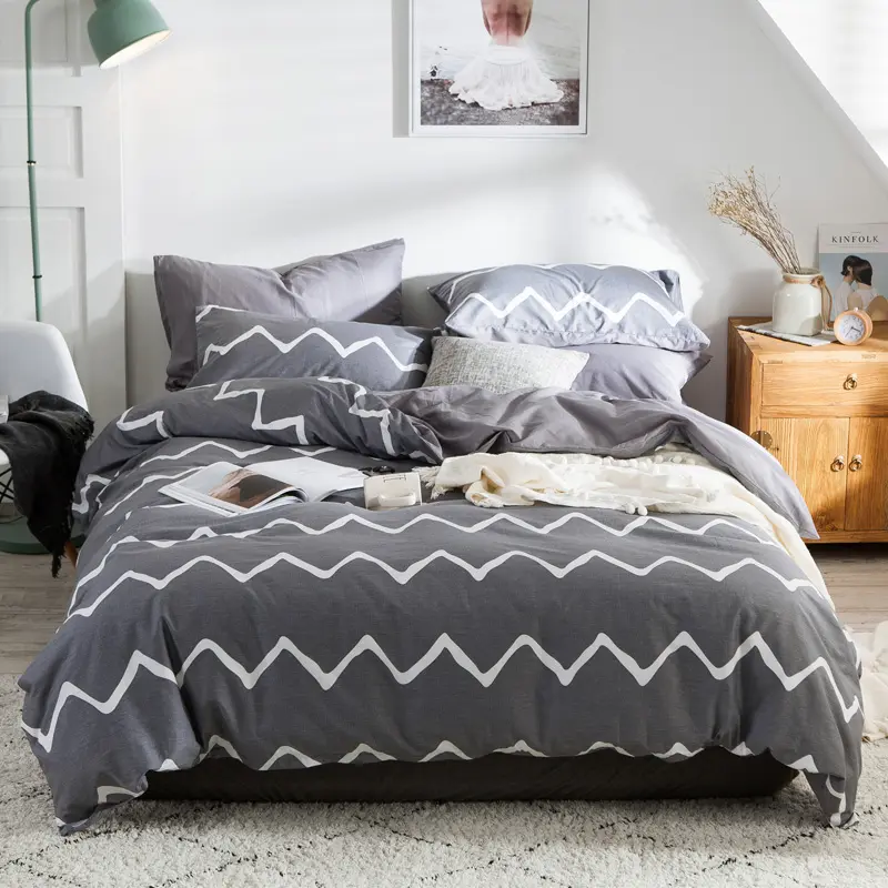 2/3 pcs Geometric Gray Comforter Bedding Sets Cotton King Bed Linings Duvet Cover Bed Pillowcases