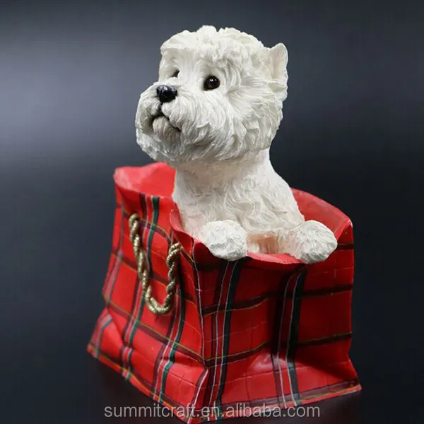 Hars mini west highland white terrier in geschenkdoos hond standbeeld