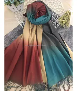 Modish winter high quality twill beautiful feminine muffler scarf stole hand painting wholesale viscose new rainbow pashmina