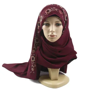 Hijab chiffon com pedra cachecol longo, envoltório com zíper de metal
