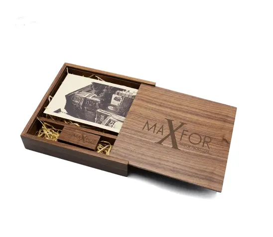 Photography Wooden Box 17*17*3.5cm Maple Walnut USB Flash Drive Pen Drive USB Memory Stick Wedding Gift with Engraving Logo