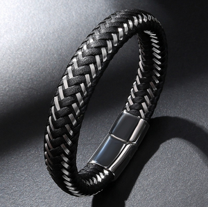 Commercio all'ingrosso Gioielli Fibbia Magnetica Del Polsino Del Braccialetto Del Mens Genuino In Acciaio Inox Bracciali In Pelle Intrecciata - Product Image 5