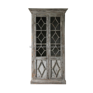 Wholesale European Style Distressed Furniture <strong>Rustic</strong> Reclaimed Wood Shabby Chic Display Glass <strong>Cabinet</strong> - Product Image 1