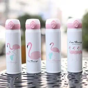 Cartoon Mode Stuiterende Fles Water Reizen Dubbele Flamingo Vacuüm Roestvrij Staal Isolatie Cup Kinderen Ketel