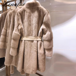 Cina All'ingrosso Della Fabbrica Delle Donne di Inverno Grigio Naturale Lunga di Lusso di Alta Qualità Importato Pieno Reale Giacca di Pelliccia di Visone Cappotto <span class=keywords><strong>con</strong></span> la Cinghia - Product Image 2